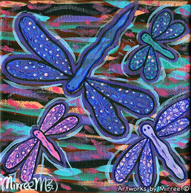 Dragonfly Swamp Framed Canvas Print by Mirree Contemporary Aboriginal Art